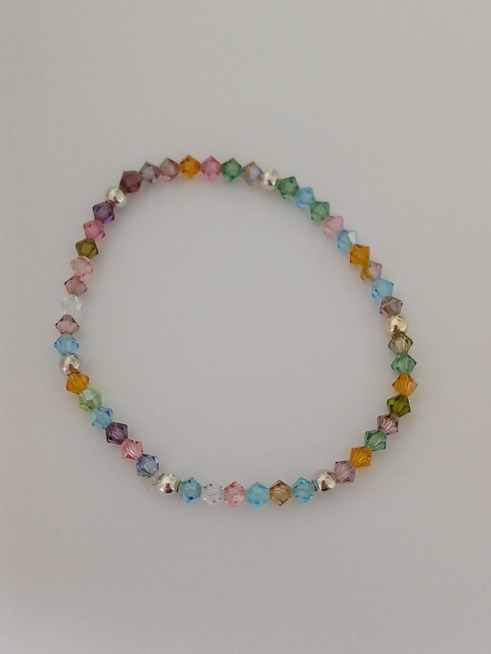Multicolor Glass Crystal Beaded  Bracelet With Sterling Silver Accent Beads Nwt